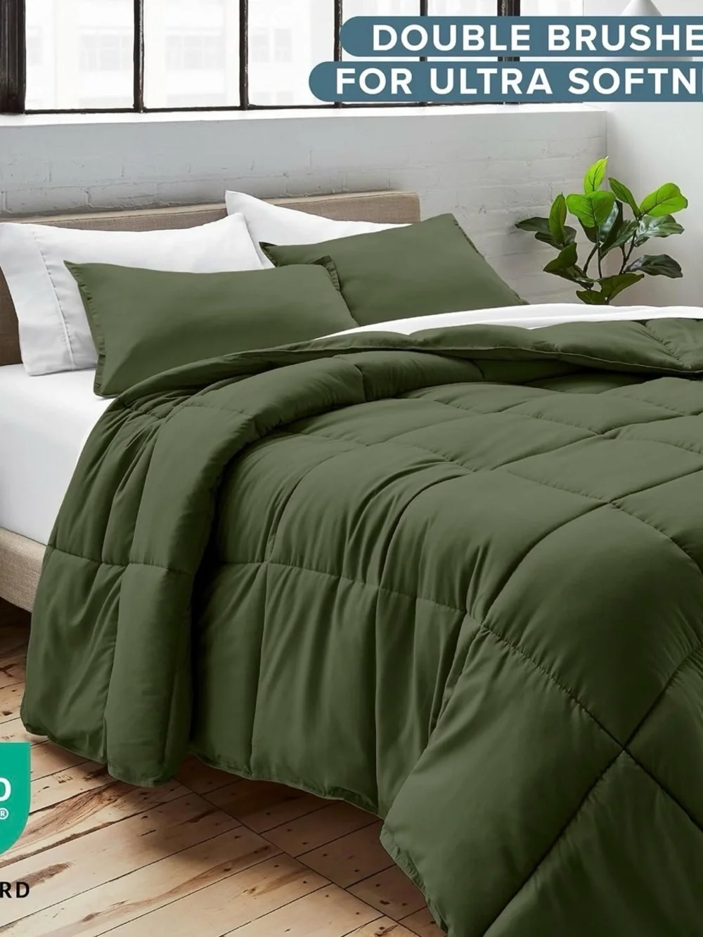 Olive Green Oversized Queen Down-Alternative Comforter - Soft Hypoallergenic